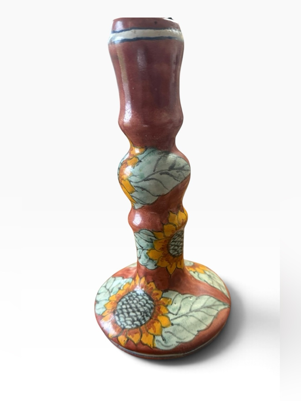 Mexican Pottery Sunflower Taper Candlestick Holder